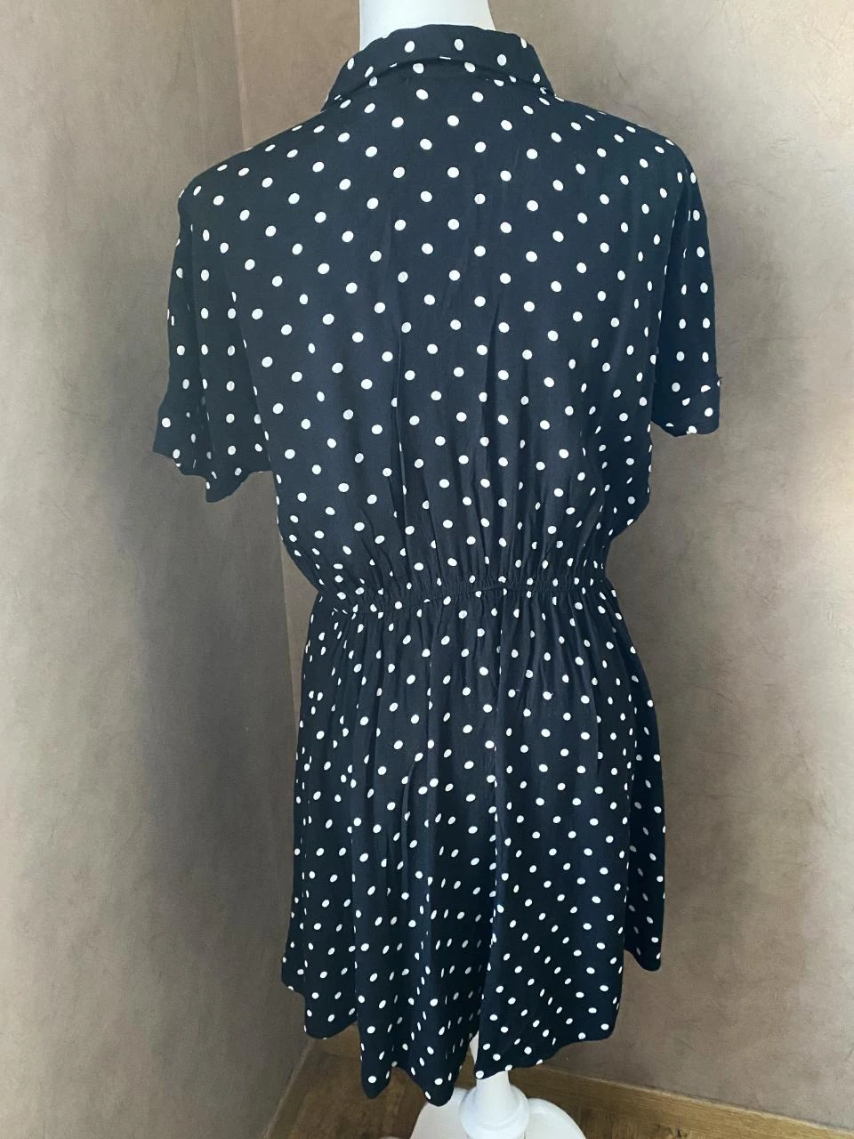 Monoprix black dress with white polka dots size 40 – 100% viscose, retro chic style – photo 6